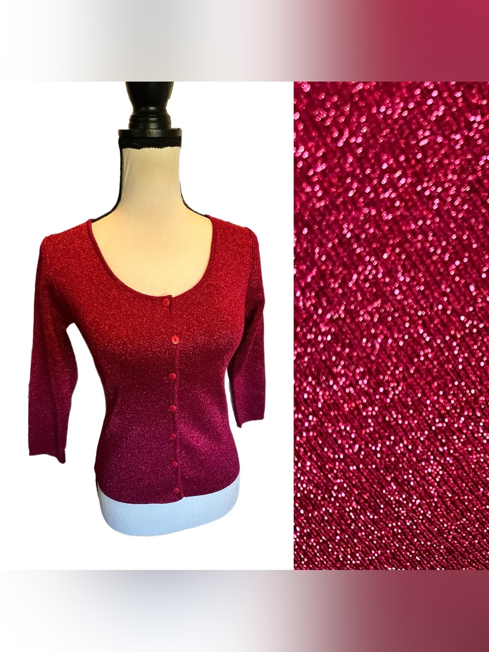Vintage Betsey Johnson New York Red Metallic Button Up Cardigan